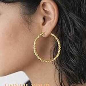 18K Gold Plated Twisted Hoop Earrings Hypoallergenic Post Lightweight